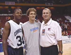 Ray Allen, Sheffer and Coach Jim Calhoun Photo: University of Connecticut Communications 