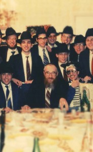 With Torah Vodaath students at a Purim seudah, circa 1985. 