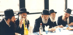 With roshei yeshivah of Torah Vodaath; Rabbi Belsky is on the far right seated next to Rabbi Avraham Pam, zt"l, former rosh yeshivah of Torah Vodaath. 