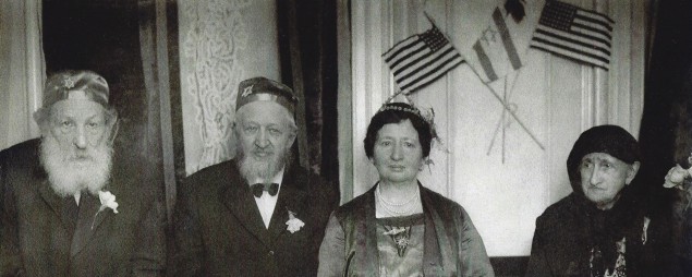 The Bruder Patriarchs. From left: Pinchas Aaron Bruder, patriarch of the family; Moshe Weberman, his son-in-law; Tzurtel Bruder Weberman, wife of Moshe and daughter of Pinchas Aaron; and Bracha Bruder, wife of Pinchas Aaron and mother of Tzurtel. Courtesy of Surite Barkin