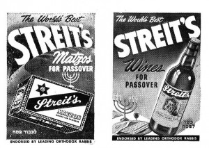 Ads for Streit’s matzahs and wine in Jewish Life, April 1949.